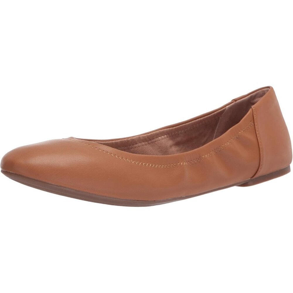 Womens Camel Closed Rounded Toe Slip On Low Wedge Heel Belice Ballet Flat Shoes